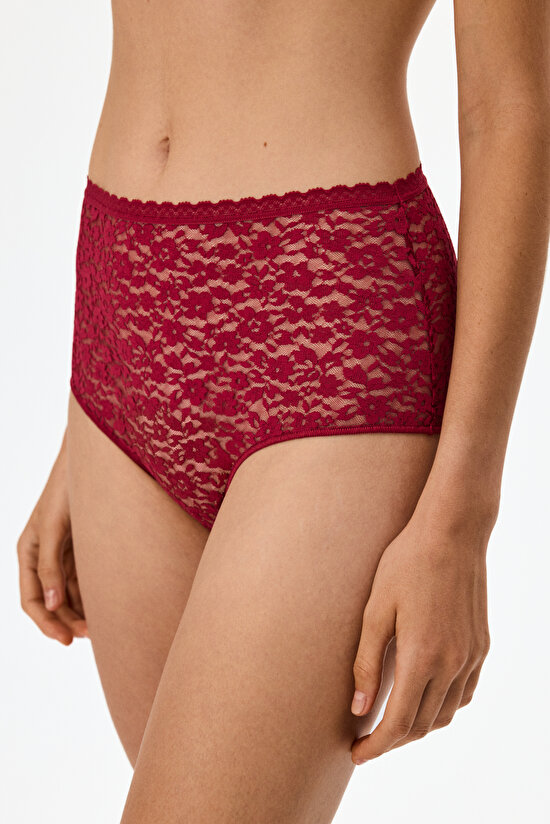 Bordo Easy Dantel Çiçekli Yüksek Bel Slip Külot