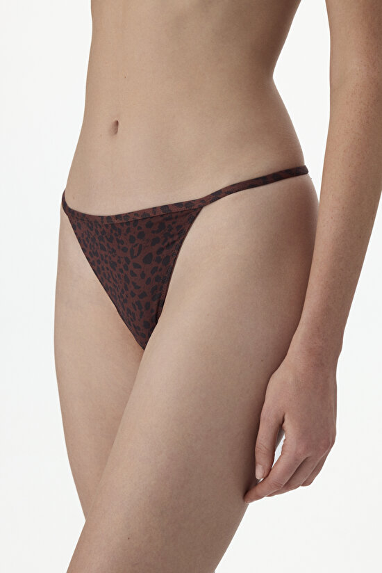 Kahverengi Baskılı Micro Dantel Leopar Desenli Brazilian Külot