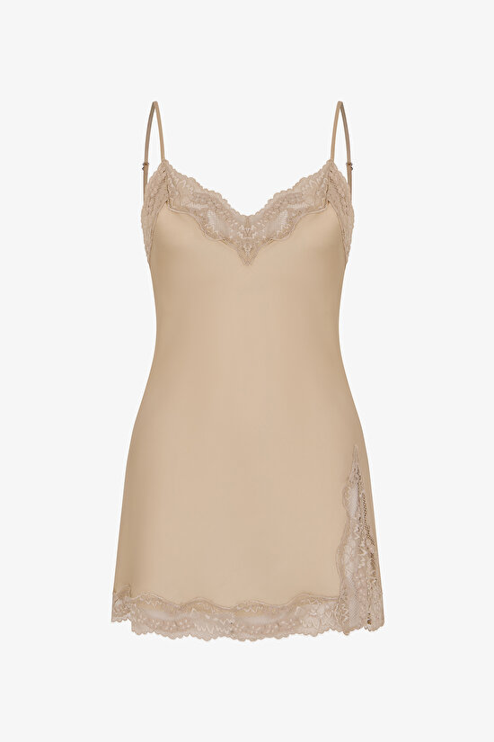 Bej Saten Şifon Babydoll