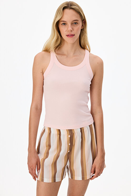 Pembe Isla Çizgili Şort Pijama Takımı